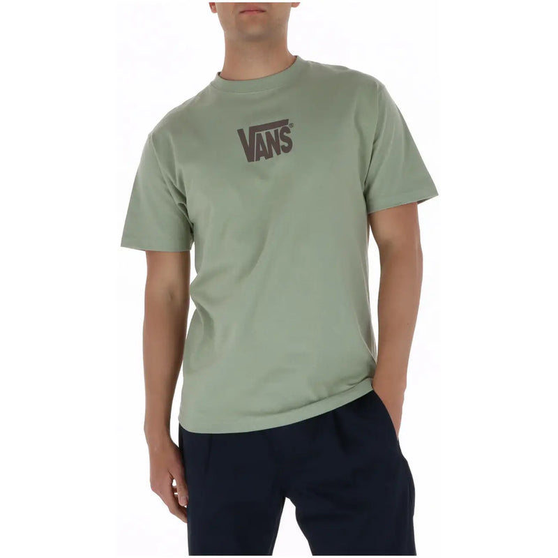 Vans men t shirt green round neck 100 percent cotton short sleeve with dark brown logo on the chest