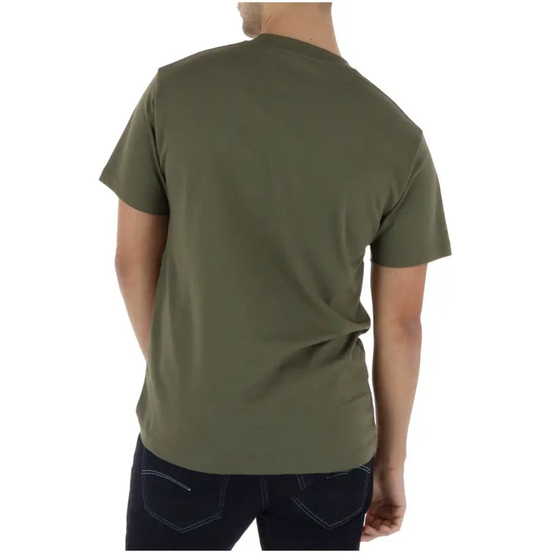 Olive green vans men t shirt with short sleeves round neck made of 100 percent cotton for casual wear