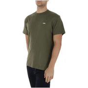 Olive green vans men t shirt with round neck short sleeves and small white logo made of 100 percent cotton