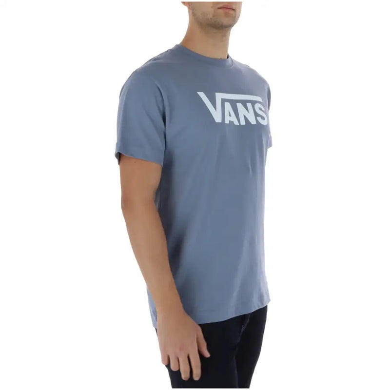 Vans men t shirt light blue short sleeve cotton with blue Vans logo and white lettering on the front