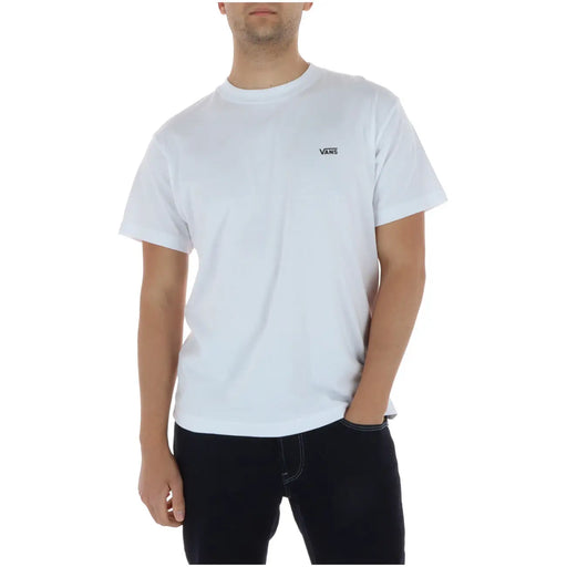 Vans men t shirt white round neck short sleeve 100 percent cotton with small black logo on left chest
