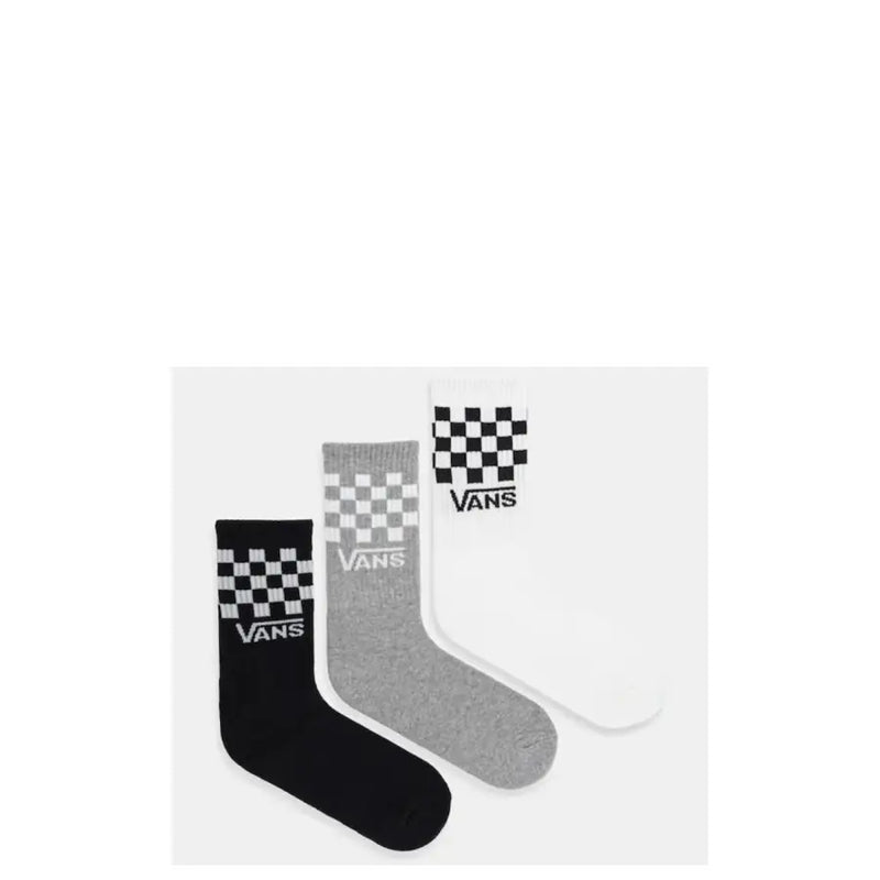 Set of three Vans men underwear socks in black heather gray and white with classic checkerboard pattern and Vans logo