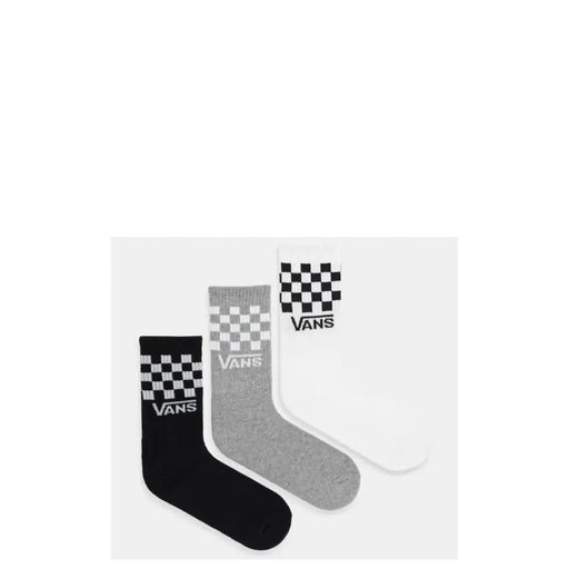 Set of three Vans men underwear socks in black heather gray and white with classic checkerboard pattern and Vans logo