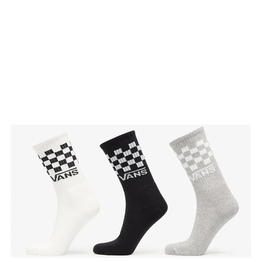 Three vans men underwear socks in white black and heather gray with a classic checkered pattern and vans logo