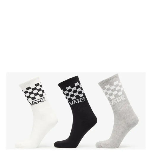 Three vans men underwear socks in white black and heather gray with a classic checkered pattern and vans logo