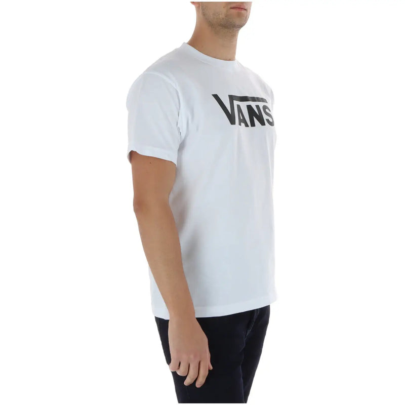 Vans men white cotton t shirt with round neck and black Vans logo printed branding across the chest
