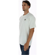 Vans men white cotton t shirt round neck short sleeved with small black logo on left chest