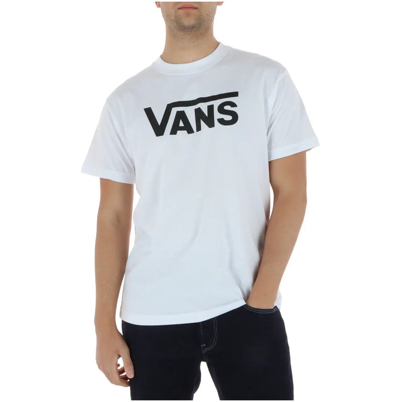 Vans men white cotton t shirt with round neck and black Vans logo across the chest