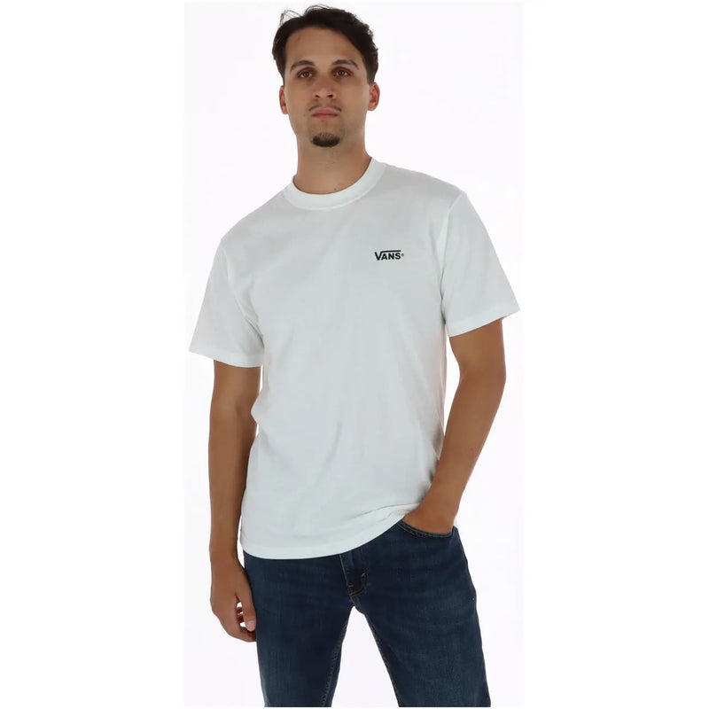 Vans men white cotton round neck t shirt with a small black logo on the left chest