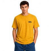 Vans men yellow cotton t shirt with round neck featuring mustard yellow Vans off the wall logo tee design