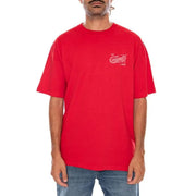 Vans mens cotton t shirt in red featuring a round neck and small embroidered logo on the left chest