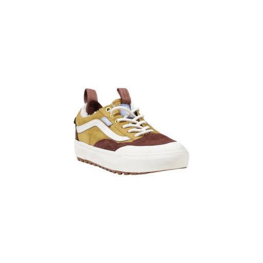 Vans Damen-Sneaker aus kamelfarbenem Wildleder in Hellbraun und Braun mit weißen Schnürsenkeln, klassischem Seitenstreifen und dicker Gummisohle