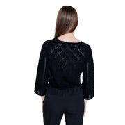 Vero Moda black cotton acrylic knitwear showing back with diamond-patterned openwork and three-quarter sleeves