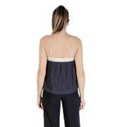 Vero Moda black viscose nylon women’s top dark gray satin camisole with thin straps and white waist band