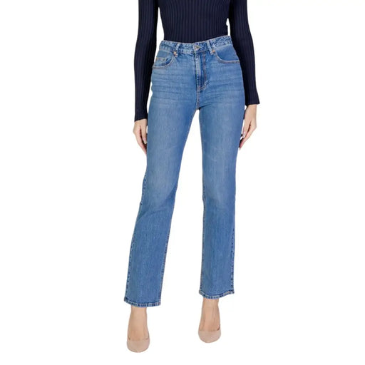Vero Moda Blaue Damen-Jeans aus Denim in mittlerer Waschung mit hohem Bund und geradem Bein.