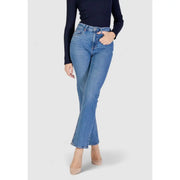 Vero Moda blue womens mid-wash denim flare jeans with high-rise fit and classic stitching front view