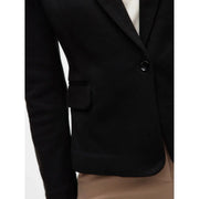 Vero moda women black cotton blazer featuring a single button and flap pocket with a v neck design