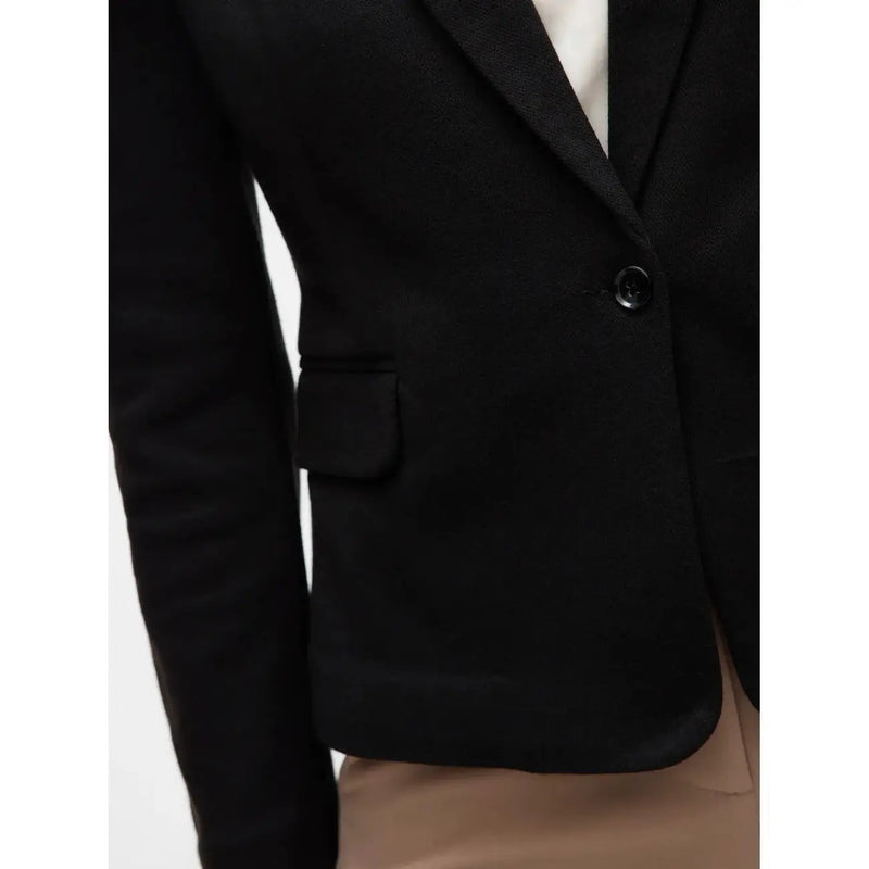 Vero moda women black cotton blazer featuring a single button and flap pocket with a v neck design