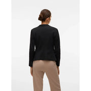 Vero moda women black cotton blazer with v neck and long sleeves shown from the structured back side