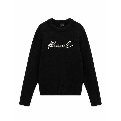 Vero moda Pull noir en maille pour femme, col rond, orné du logo Kool scintillant brodé de strass blancs.