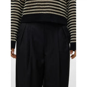 Vero Moda women black high-waisted pleated trousers in smooth polyester viscose tailored fabric