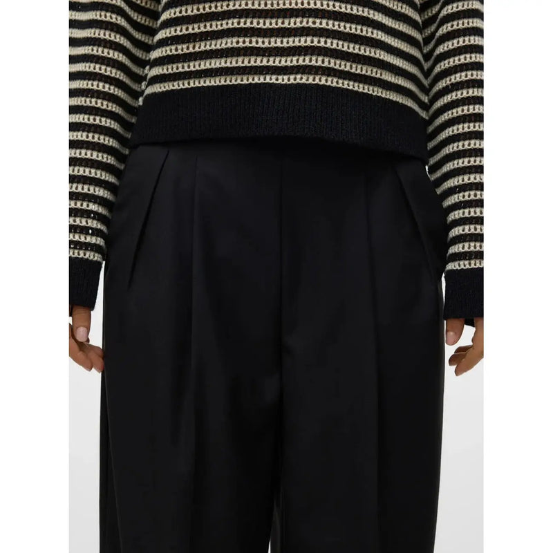 Vero Moda women black high-waisted pleated trousers in smooth polyester viscose tailored fabric