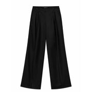 Vero Moda women black wide-leg zip trousers in polyester viscose with sleek tailored design and pleated waistband