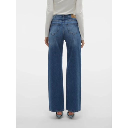 Vero moda women blue cotton blend denim jeans shown from back with straight-leg cut and classic back pockets