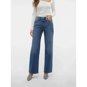 Vero Moda Damen-Jeans aus blauem Baumwollmischgewebe mit hohem Bund, geradem Bein und klassischer Passform