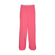 Vero Moda women fuchsia high-waisted wide-leg polyester trousers with smooth fabric and subtle front pleats size 30