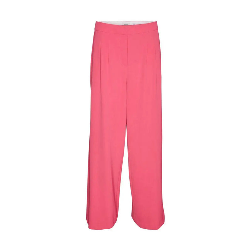 Vero Moda women fuchsia high-waisted wide-leg polyester trousers with smooth fabric and subtle front pleats size 30