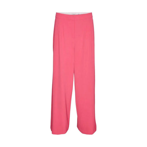 Vero Moda women fuchsia high-waisted wide-leg polyester trousers with smooth fabric and subtle front pleats size 30
