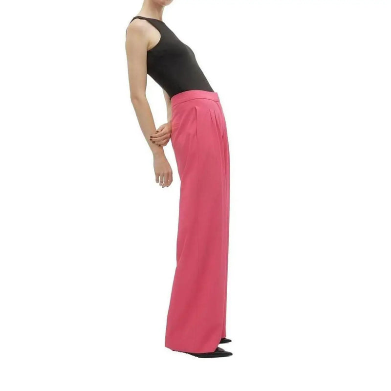 Vero Moda women fuchsia high-waisted wide-leg zip trousers in smooth tailored polyester size 30