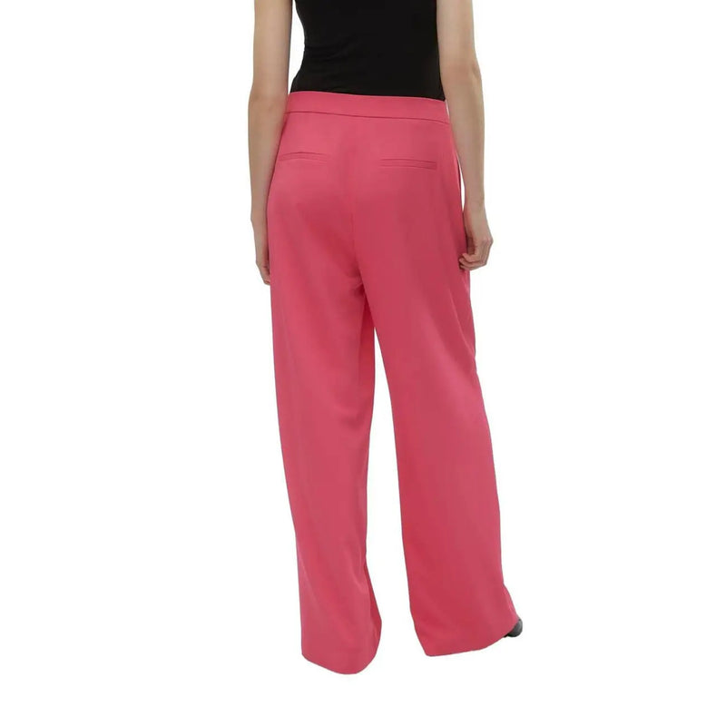 Vero Moda women fuchsia wide-leg polyester trousers with sleek tailored fit and subtle back pockets shown from the back