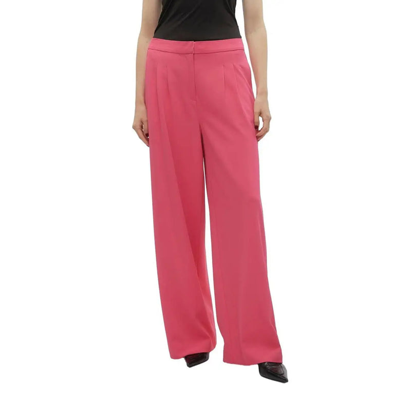 Vero Moda women fuchsia wide-leg polyester trousers with tailored fit and subtle waistband pleats size 30