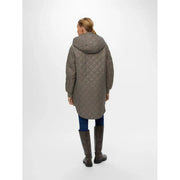 Vero moda graue Damen-Kapuzenjacke aus Polyamid-Polyester mit langem, olivgrünem Steppmuster und Rautensteppung