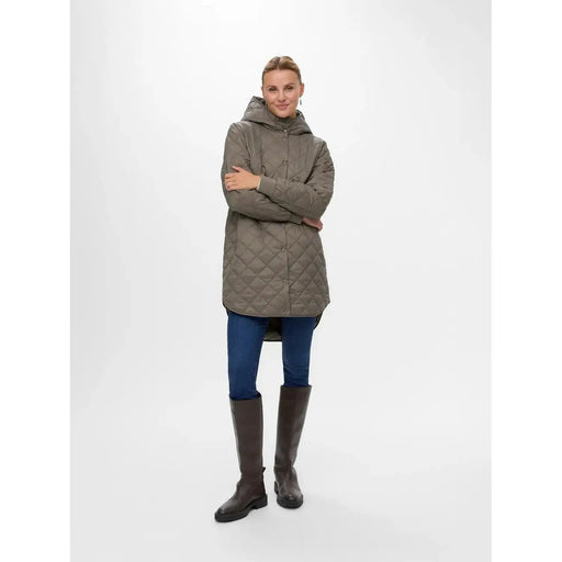 Vero Moda women grey hooded jacket in polyamide polyester with quilted olive green coat button front and long sleeves