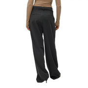 Black pinstripe wide-leg trousers with tailored waistband and subtle front pockets in viscose blend by vero moda