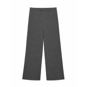 Vero Moda women grey trousers with a subtle textured weave, zip button, regular fit, and wide-leg design