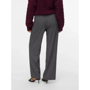 Vero Moda women grey wide-leg trousers with smooth tailored fabric zip button regular fit front view
