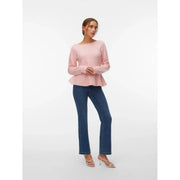 Vero Moda Pull péplum rose tendre à col rond et manches longues en maille douce pour femme
