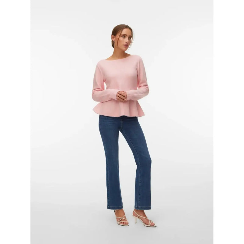 Vero Moda Pull péplum rose tendre à col rond et manches longues en maille douce pour femme
