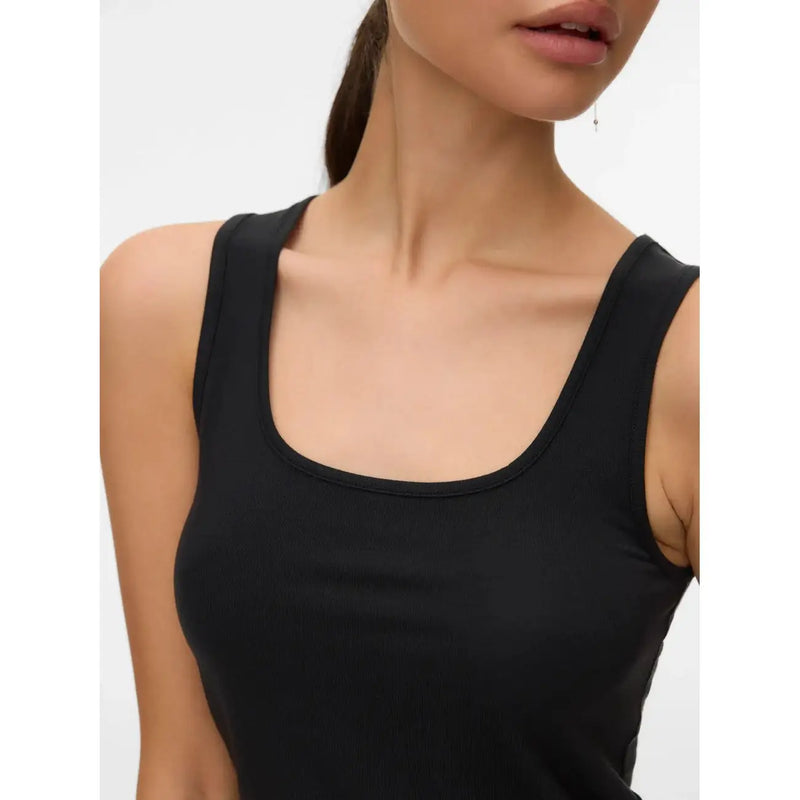 Vero Moda women tank top black sleeveless lyocell with square neckline and smooth form-fitting fabric