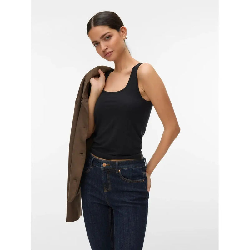 Vero moda women tank top black sleeveless lyocell round neck front view displaying soft fabric texture