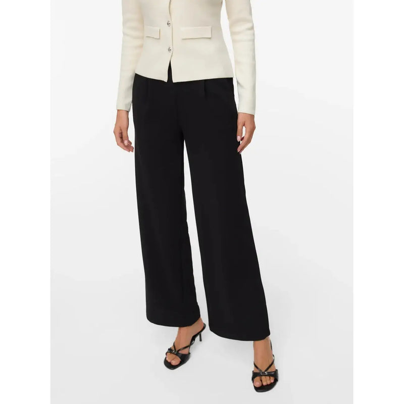 Vero Moda women black wide-leg trousers with sleek tailored fit made from polyester for slip-on comfort