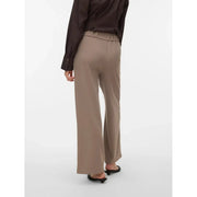 Vero moda women beige wide-leg polyester trousers with smooth tailored fabric and elastic waistband slip on design
