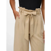 Beige high-waisted Vero Moda slip on trousers in viscose blend with tied bow belt for women