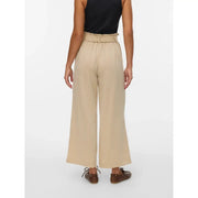 Vero Moda women beige high-waisted wide-leg trousers with ruched waistband in viscose blend slip on design
