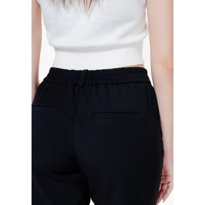 Vero Moda women trousers black elastic waist with sleek tailored fit and subtle plain front pockets