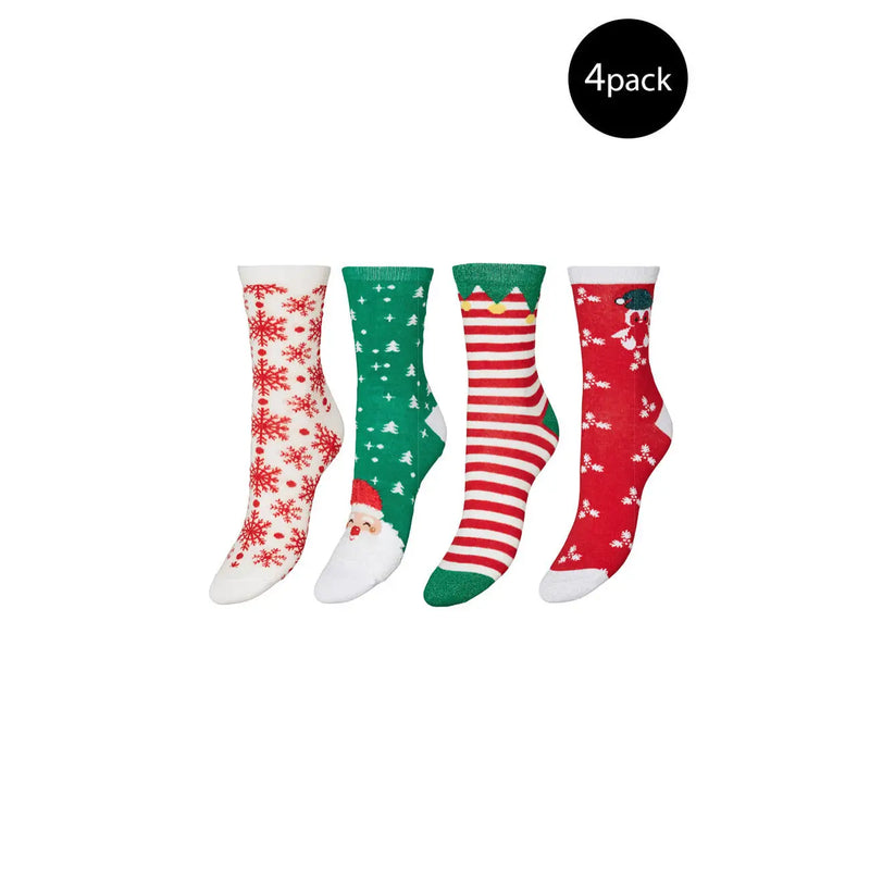 Vero Moda women underwear green cotton blend festive socks set with red green patterns snowflakes and santa faces